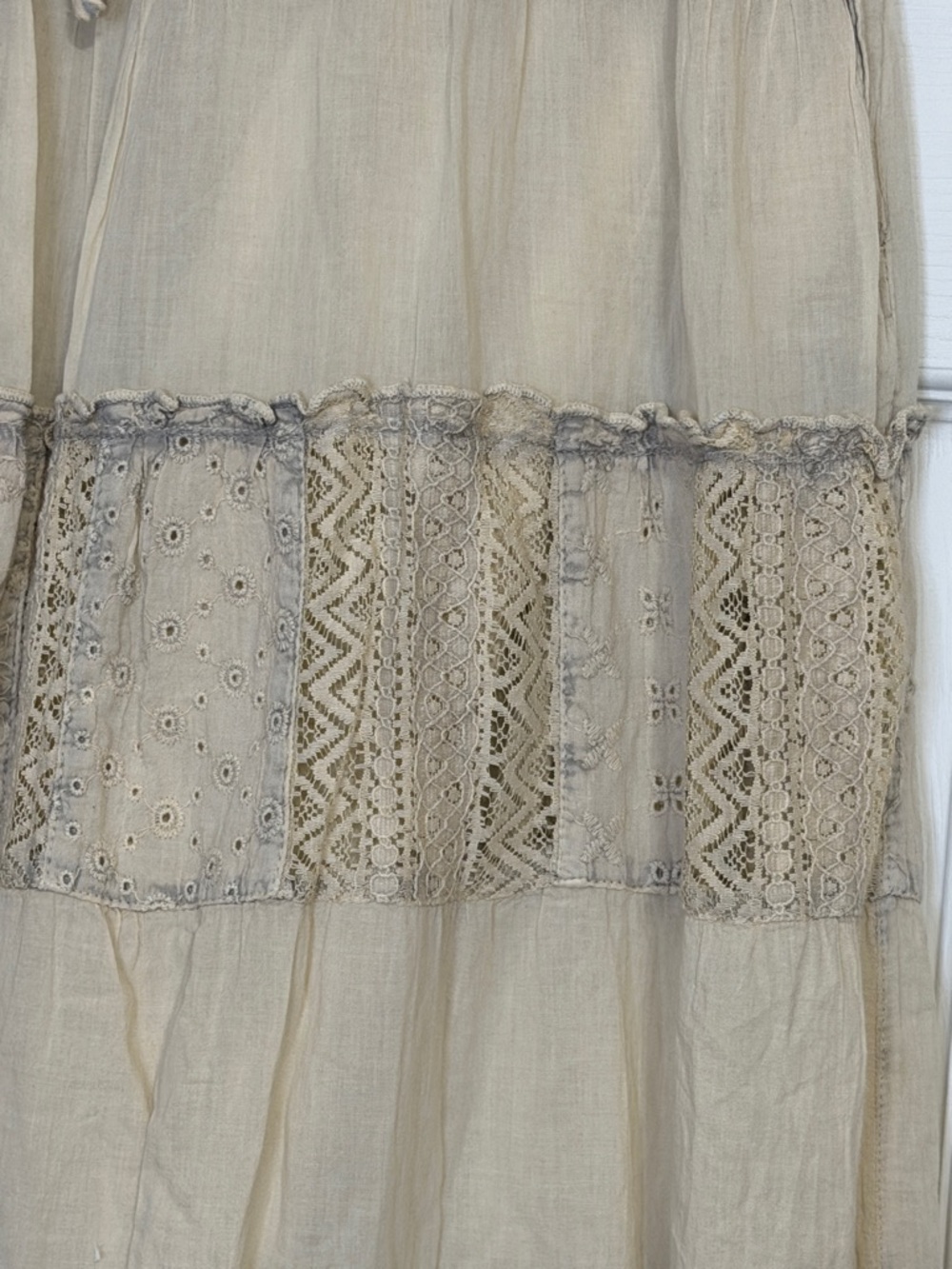 Neutral Tiered Lace-Trim Maxi Skirt with Drawstring Waist - Picture 3 of 5